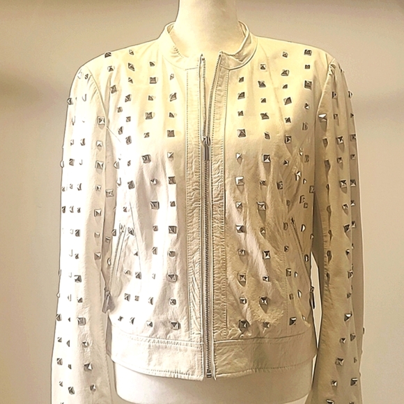 Bebe studded Leather off white jacket Motto - Picture 8 of 14